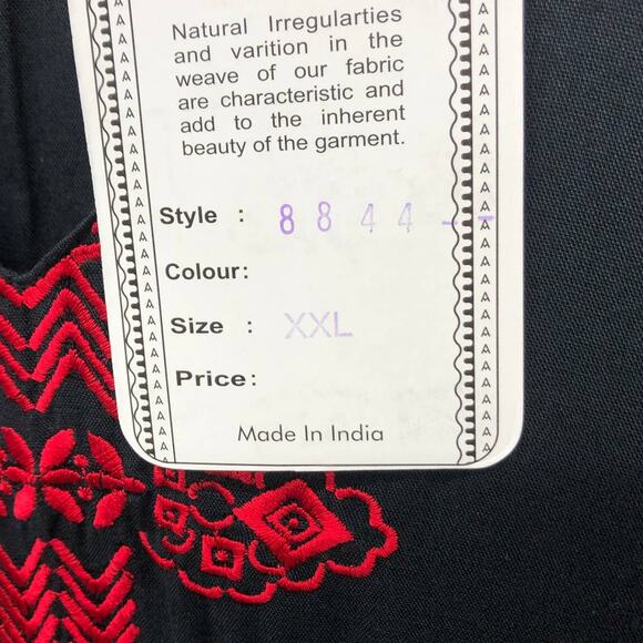 Anandas Black Red Embroidered  Boho V-Neck Mini Dress  XXL - Picture 4 of 5